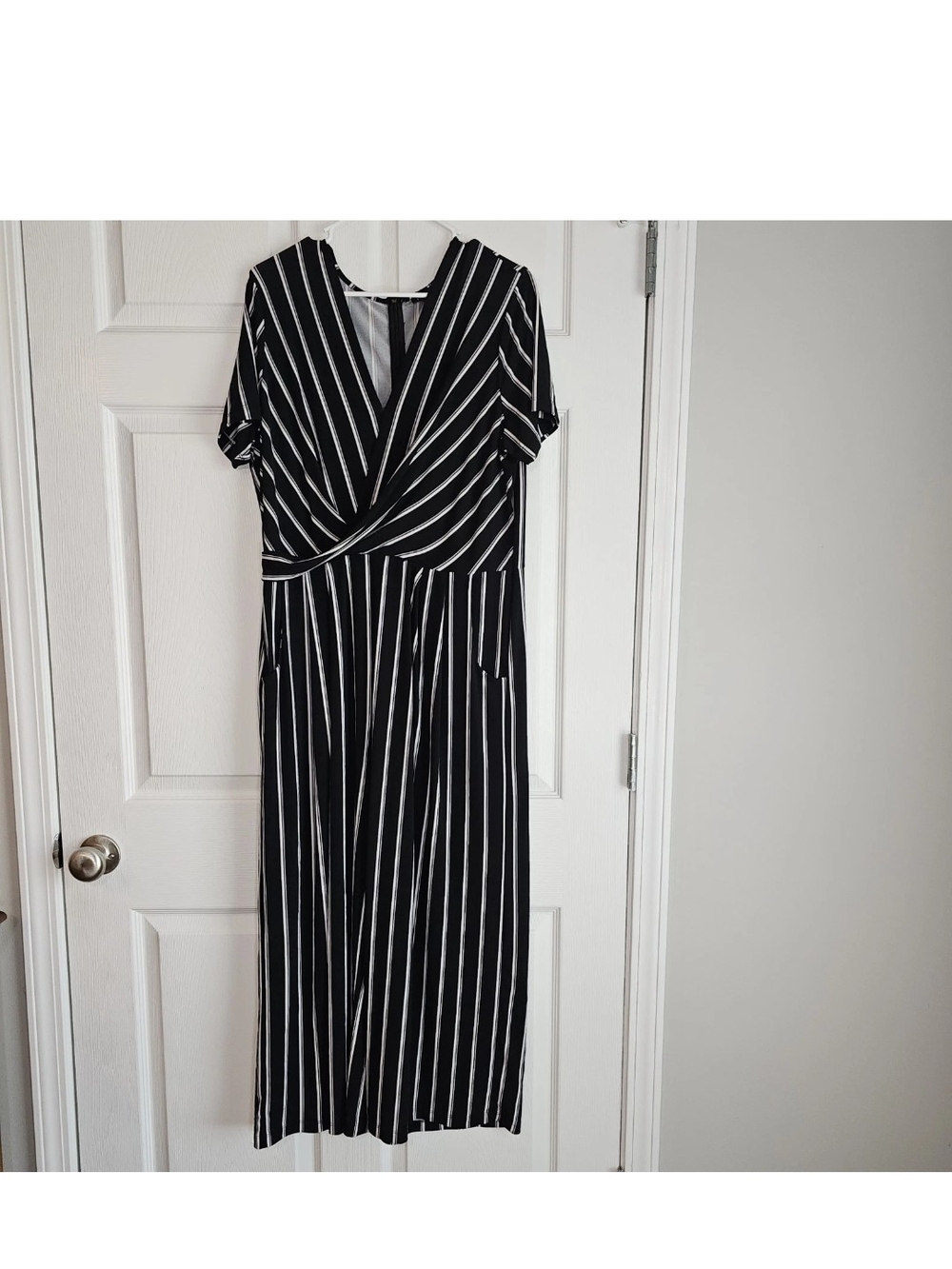 Tribal Women Jumpsuit Black White Striped Wide Leg L French Girl Minimalist